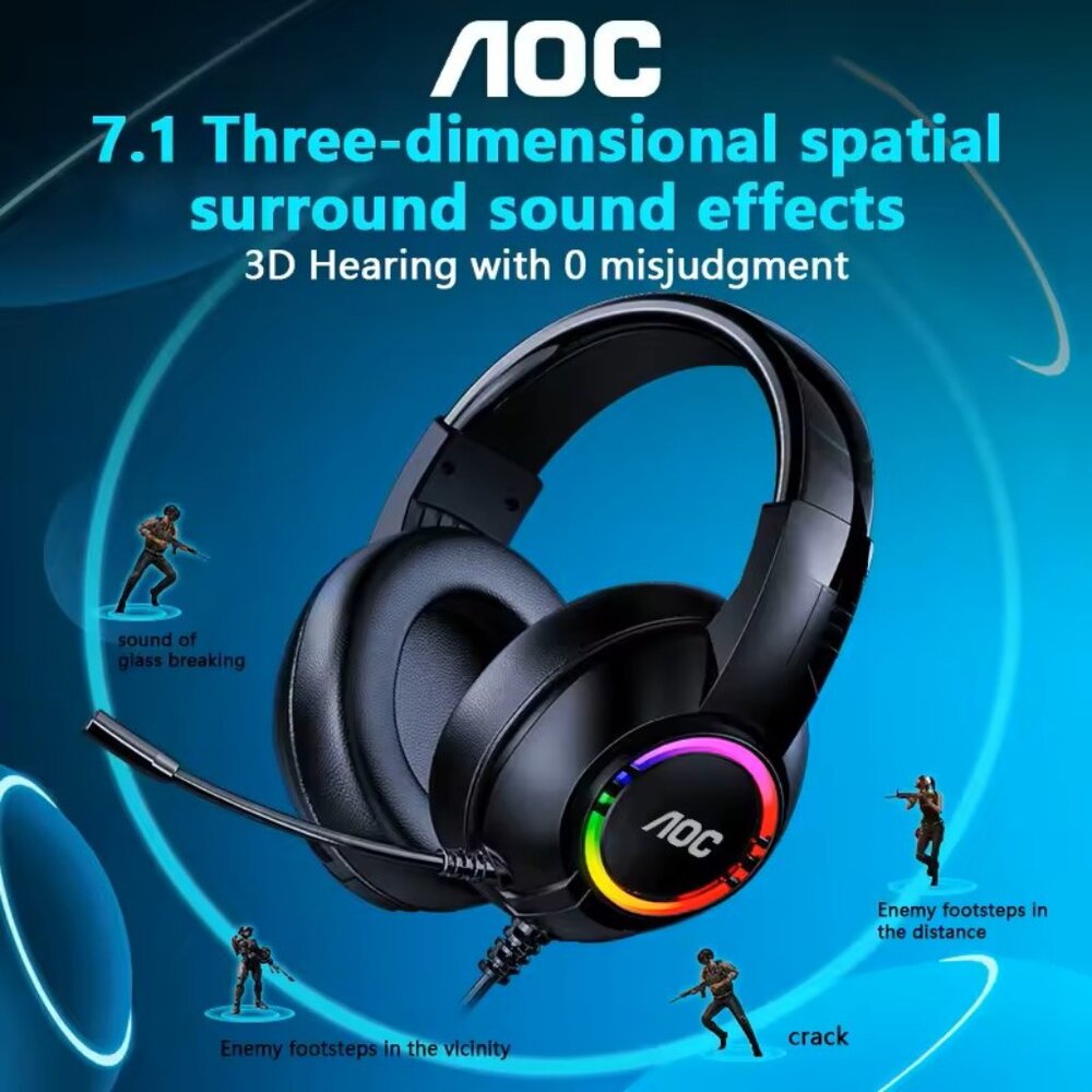 AOC USB Gaming Headset Compatible with PS5/4 Nintendo Switch Noise Canceling Mic